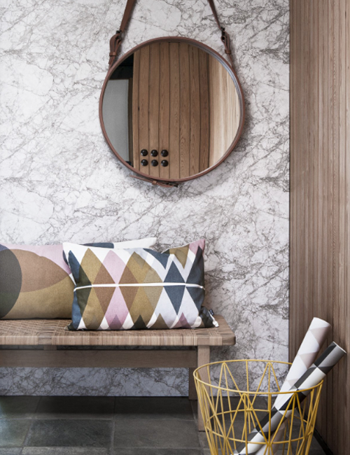 Espejo pared redondo en mosaico de madera natural reciclada nórdico